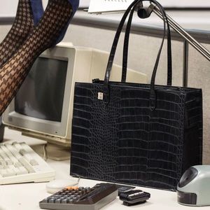 NWOT BÉIS mini work tote bag in black croc.